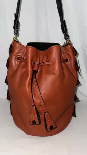 ❤️ GG MAULL Brown Leather Bombshell Bucket Shoulder bag Adjustable Straps ITALY