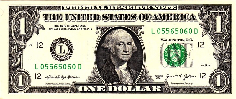 $1 2021 Fancy Serial  Uncirulated CU L05565060D