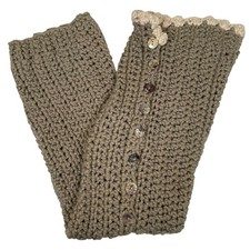 Handmade Crochet Leg Warmers Boho Button Up Knit Tan Cream Coquette Ballet Core