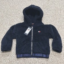 Tommy Hilfiger Girls 2T Full Zip Fleece Hooded Front Pockets Navy Blue NWT
