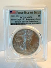 2021-S PCGS MS70 Silver Eagle - Type 1 Emergency Issue First Day of Issue (FDOI)