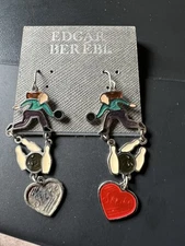 Edgar Berebi Enamel Lady Bowler Bowling Strike!  Earrings Vintage New On Card