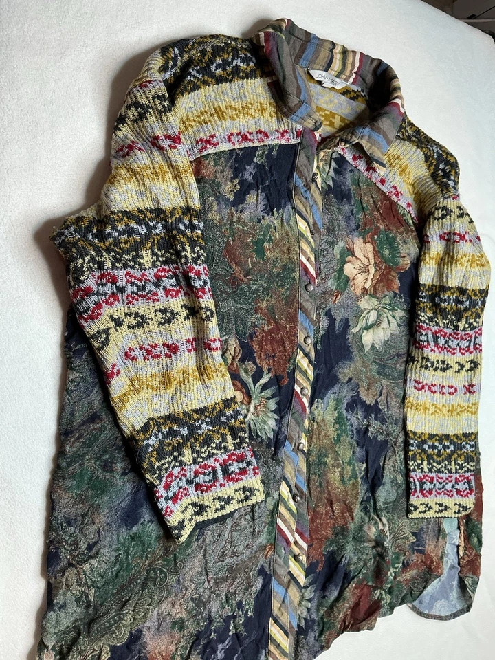 Cárdigan John Mark XL Suéter Patchwork Ecléctico Único Floral Lana Foto 3 de 4