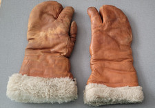 Vintage Leather Gunner Gloves Mittens Large
