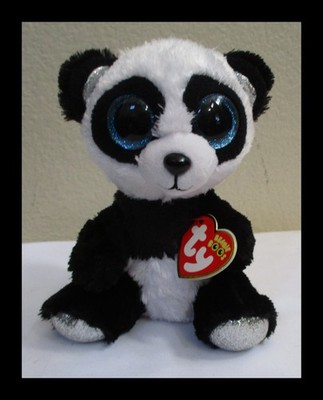 Ty Beanie Boos Tysilk Bamboo The Panda Bear Big Blue Glitter Eyes NEW