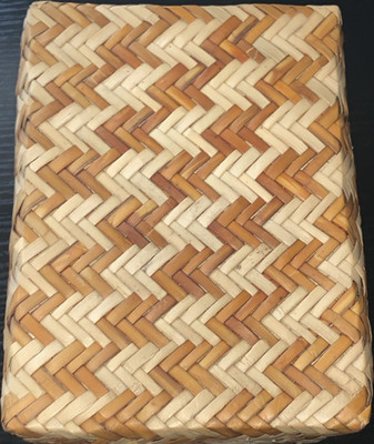 Wicker Wood Chevron Pattern Lidded Rectangular Box Brown Beige Natural