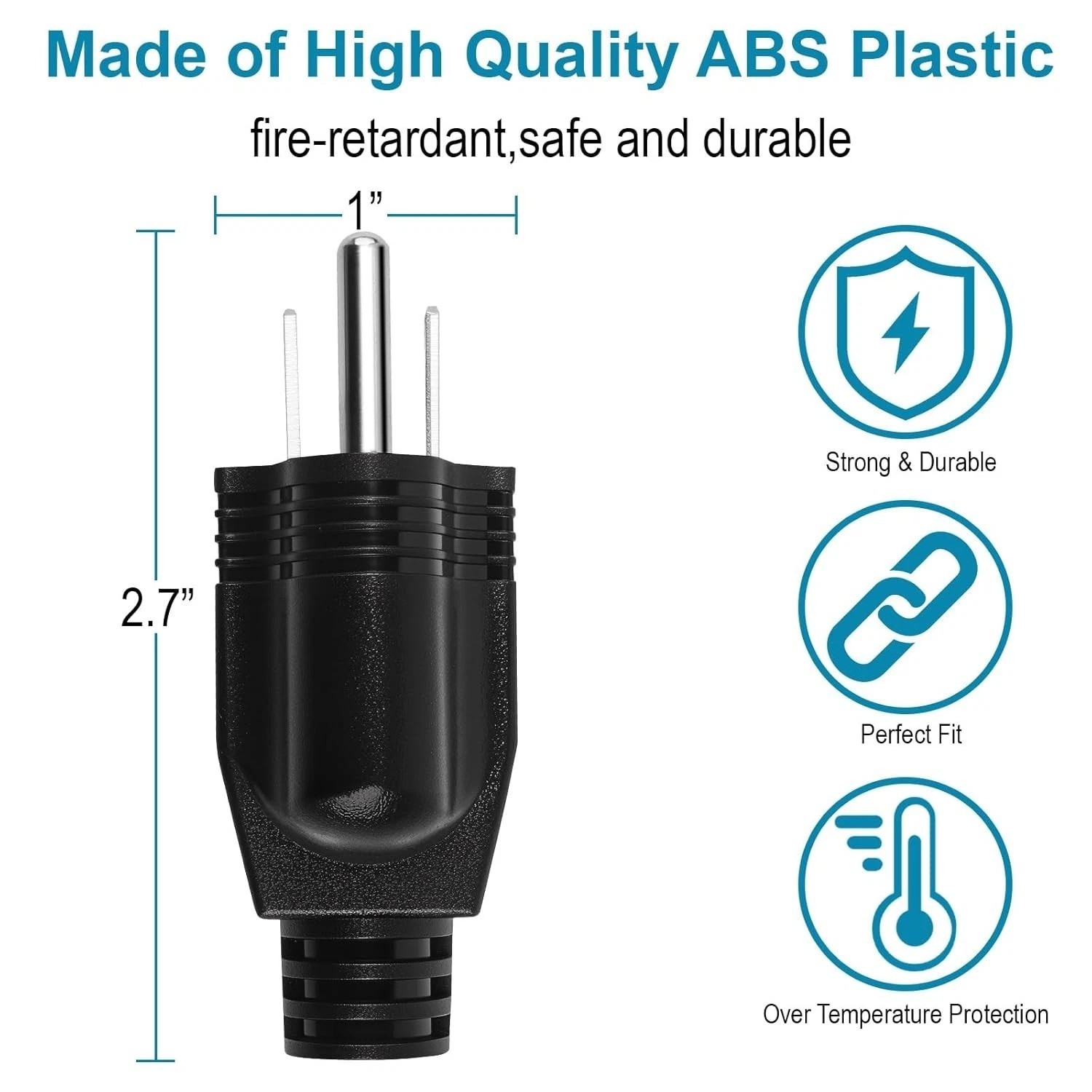 3-Pack 3 Prong Male Replacement Plugs 125V 15A Extension Cord