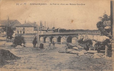 Old postcard 54 conflans jarny / le pont en vo aux maison grandjean