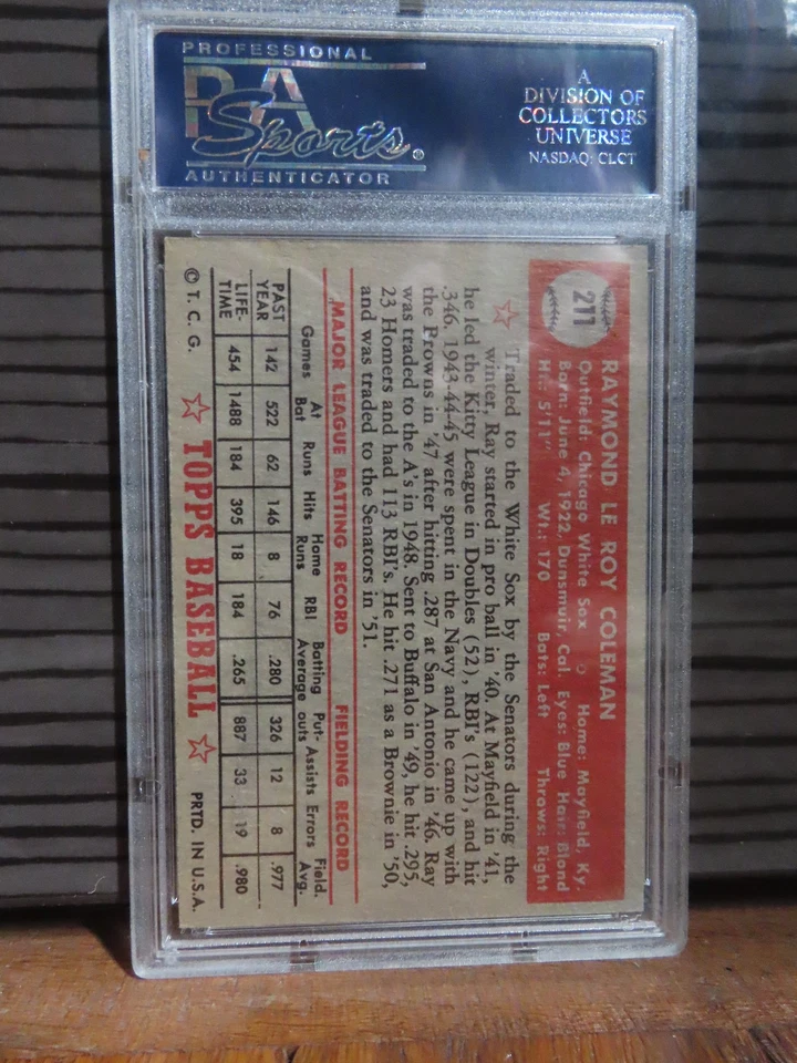 1952 Topps Ray Coleman #211 PSA 4 - Image 2 of 2