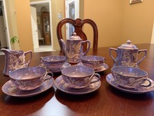 Japanese Blue Gold Dragon Tea Set Service For 5