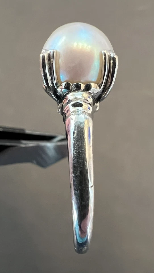 Anillo de perlas Akoya de oro blanco de 14 quilates Maruwa de colección para damas, solitario natural pálido ¡Raro! Foto 3 de 4