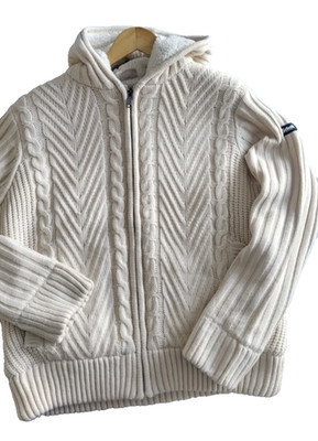 Schott NYC Men's Aran knit full zip hoodie Borg Lined  size Large