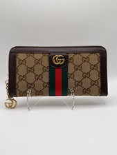 Gucci GG Monogram Canvas Zip Wallet with Web Stripe