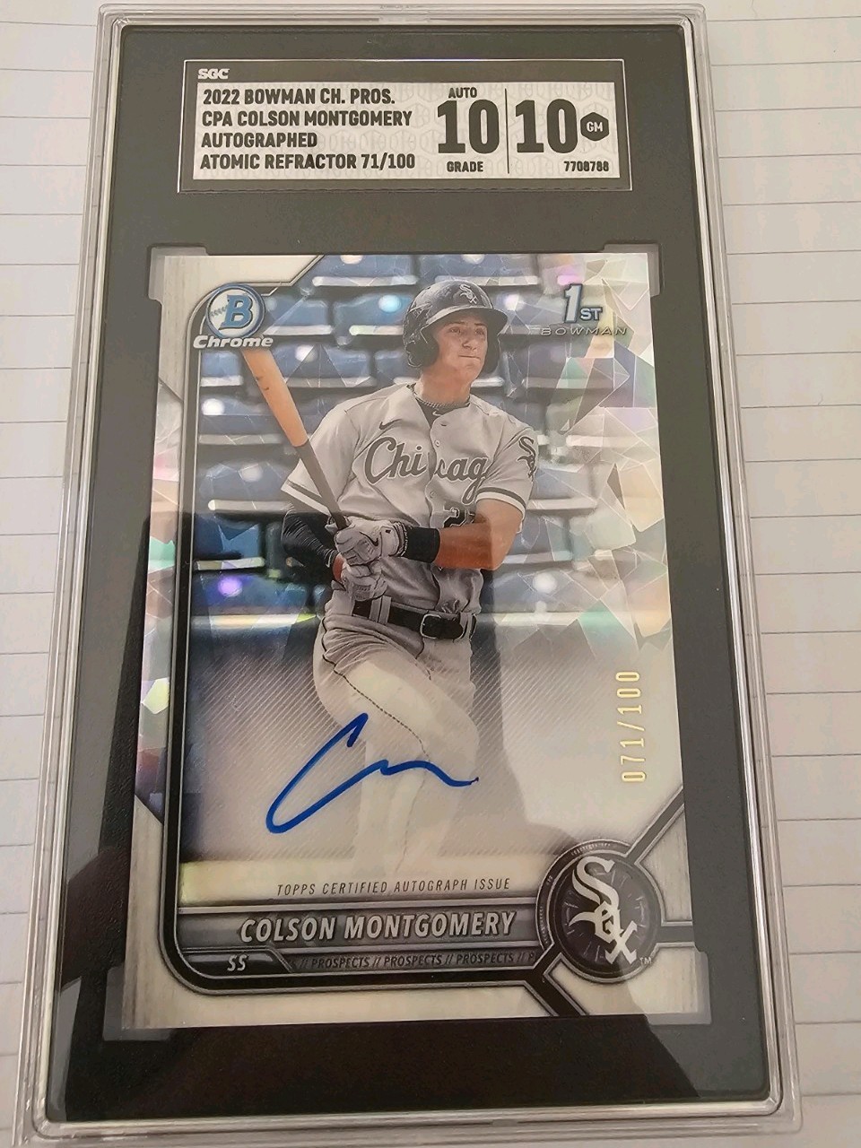 🔥2022 Bowman Chrome Colson Montgomery 1st Atomic Refractor Auto /100 SGC 10🔥