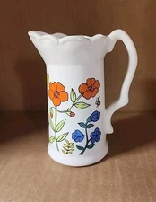 VTG 70s Retro Floral Butterfly Pitcher Creamer Vase 5" Ceramic