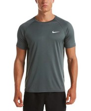 Nike Swim Men's Solid Short-Sleeve Hydroguard Swim Shirt Size L Iron Grey