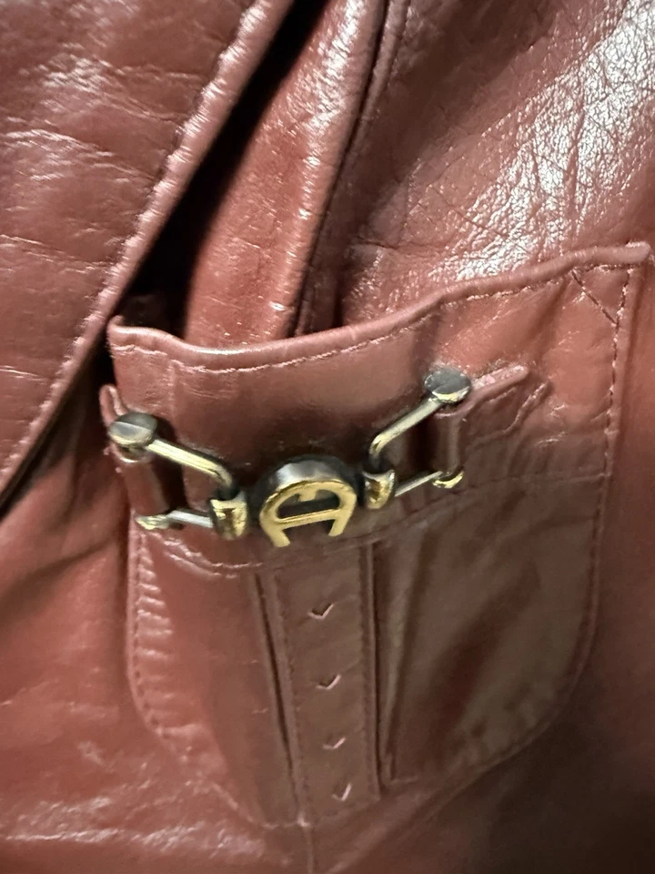 Chaqueta de cuero vintage Etienne Aigner para mujer 12 borgoña forrada retro Foto 4 de 4