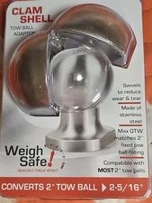 Weigh Safe Stainless Steel Clam Shell Tow Ball Adapter   Converts 2 Inch WS07
