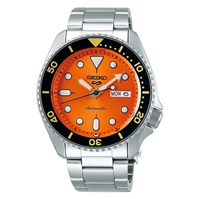 Seiko 5 Sports Orange Dial Silver Stainless Steel