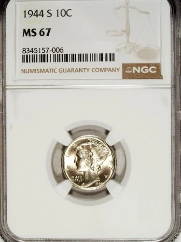 1944 S NGC MS 67 Mercury Silver Dime ☆☆ Great For Sets ☆☆ 006