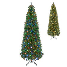8FT Pencil Christmas Tree with 1138 Full Branch Tips, 380 LED Lights, 2 Colors
