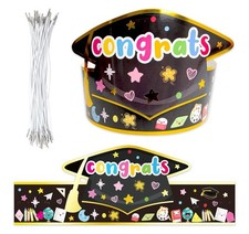 Graduation Paper Hats Preschool Kindergarten Adjustable 28 Pcs Black Gold NEW 