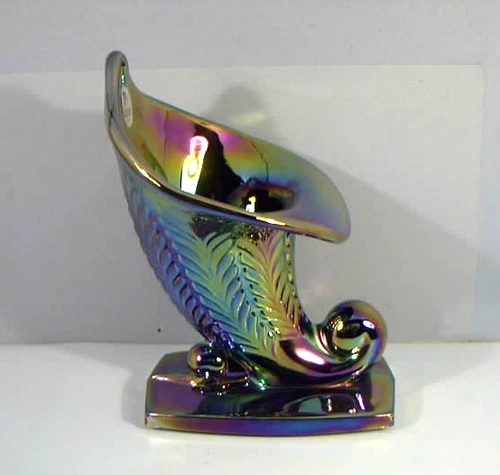 7" Vase, Color Blue Carnival Glass, Fern Motif, Fenton Art Glass Co.