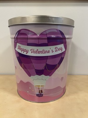 Empty Popcorn Factory Happy Valentines Tin 12'' Tall & 10  Wide  3 1/2 Gallon