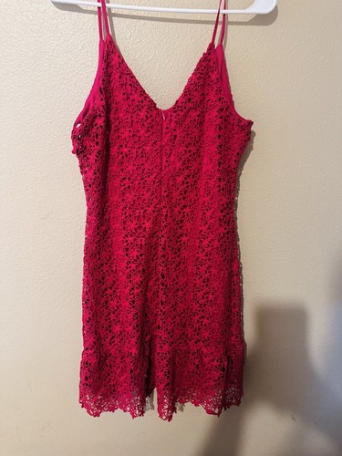 LULUS Magenta Backless Skater PINK Crochet Ruffled Lace Spring Floral Mini Dress - Picture 13 of 15