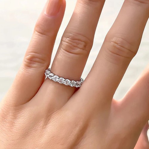 D Color Full Moissanite Wedding Ring for Women 925 Sterling Silver Eternity Band - Picture 10 of 14