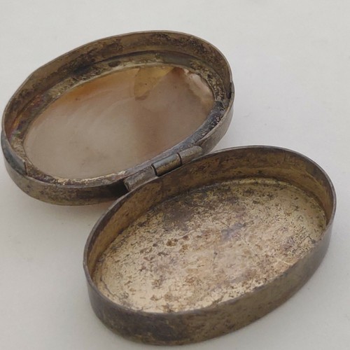 Vintage Alpaka Mexiko Mini Scharnier Schmuck/Pillendose Creme bis Braun Naturstein. - Bild 5 von 12