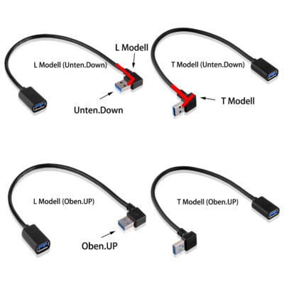 90 Degree USB 3.0 Angle Down+UP+Right+Left Extension Male to Female