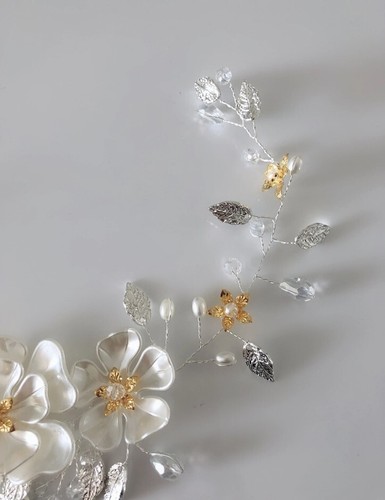 Women Silver White leaf Formal Party Prom Hair Vine Headband Hairpiece Headpiece - Picture 7 of 9