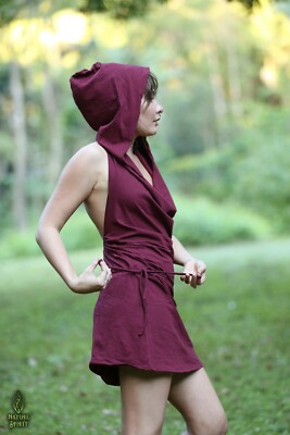 Pixie Hood Dress, Boho, Mini, Festival, Backless, Fairy, Elven, Rave, Bohemian