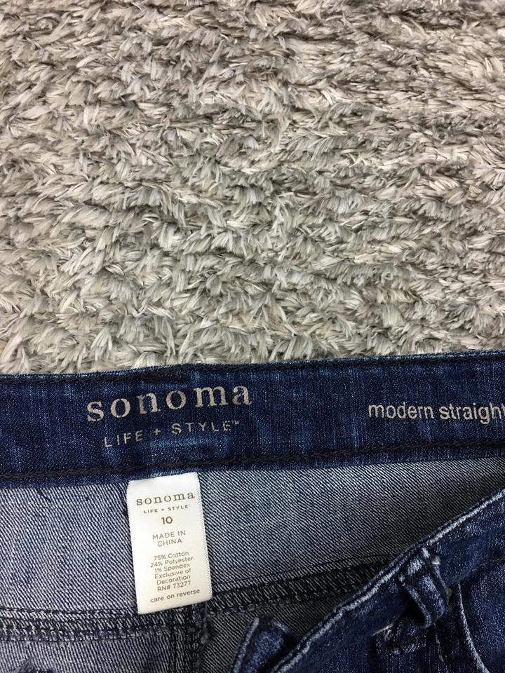 Pantalones de mezclilla rectos modernos Sonoma para mujer talla 10 azul lavado oscuro Foto 4 de 4