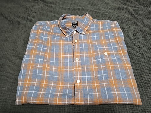 Todd Snyder NY NEU kurzärmliges leichtes kariertes Leinenhemd mit Knopfleiste GR. 2XL
