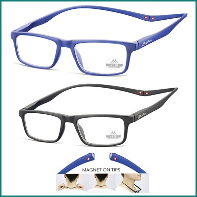 Lesebrille Herren Damen mit Magnet Bergblick Rechteckig