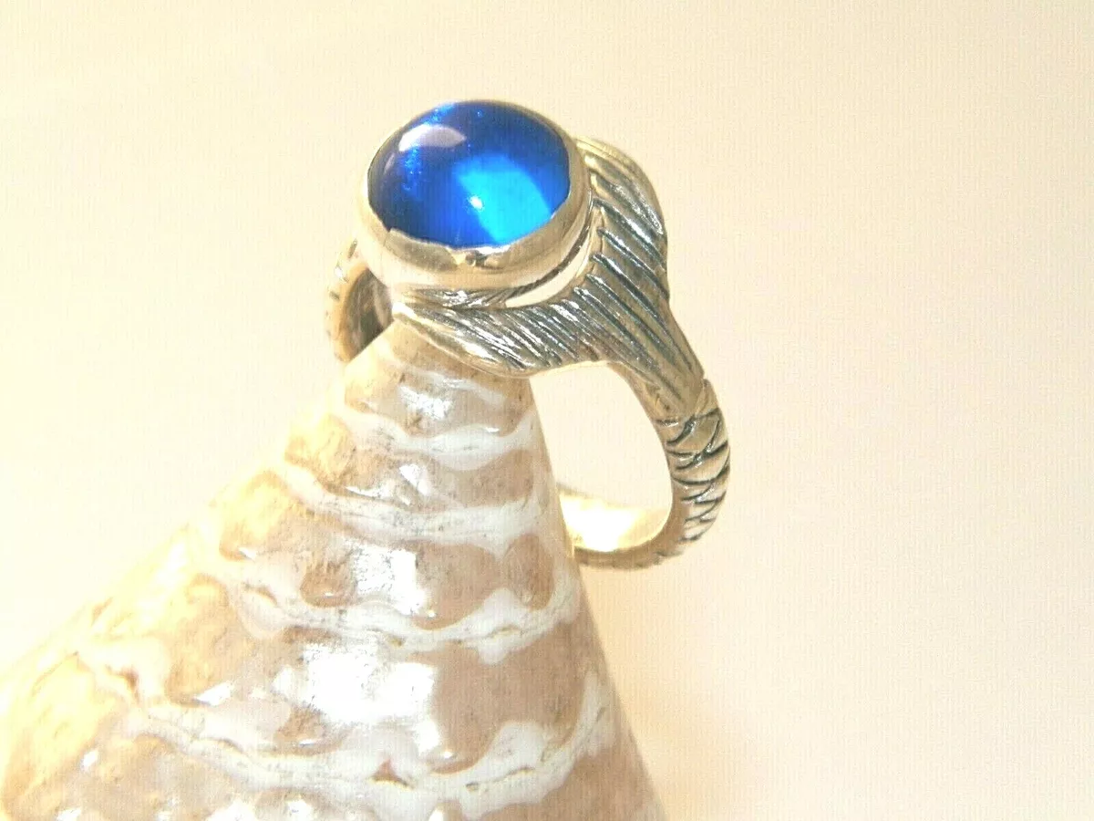 Hand Made H2O Just Add Water Mermaid Tail Ring Dark Blue Cabochon 10mm  925Silver