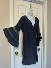 R M Richards Slate Grayish Blue Embellished Faux Wrap Evening/Occasion Dress 16