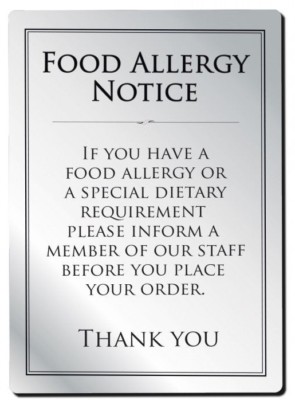  Lebensmittel Allergie Schild Kneipe Bar Restaurant Hinweis Allergenwarnung Gesetz Schild DIN A4