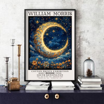 William Morris Print, Morris Exhibition Poster, Blue Collection Moon (70u)