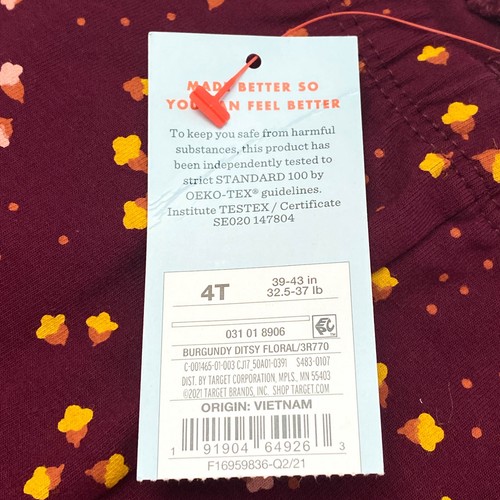 Cat & Jack Toddler Girls Size 4T Pull On Leggings Burgundy Ditsy Floral - Picture 4 of 5