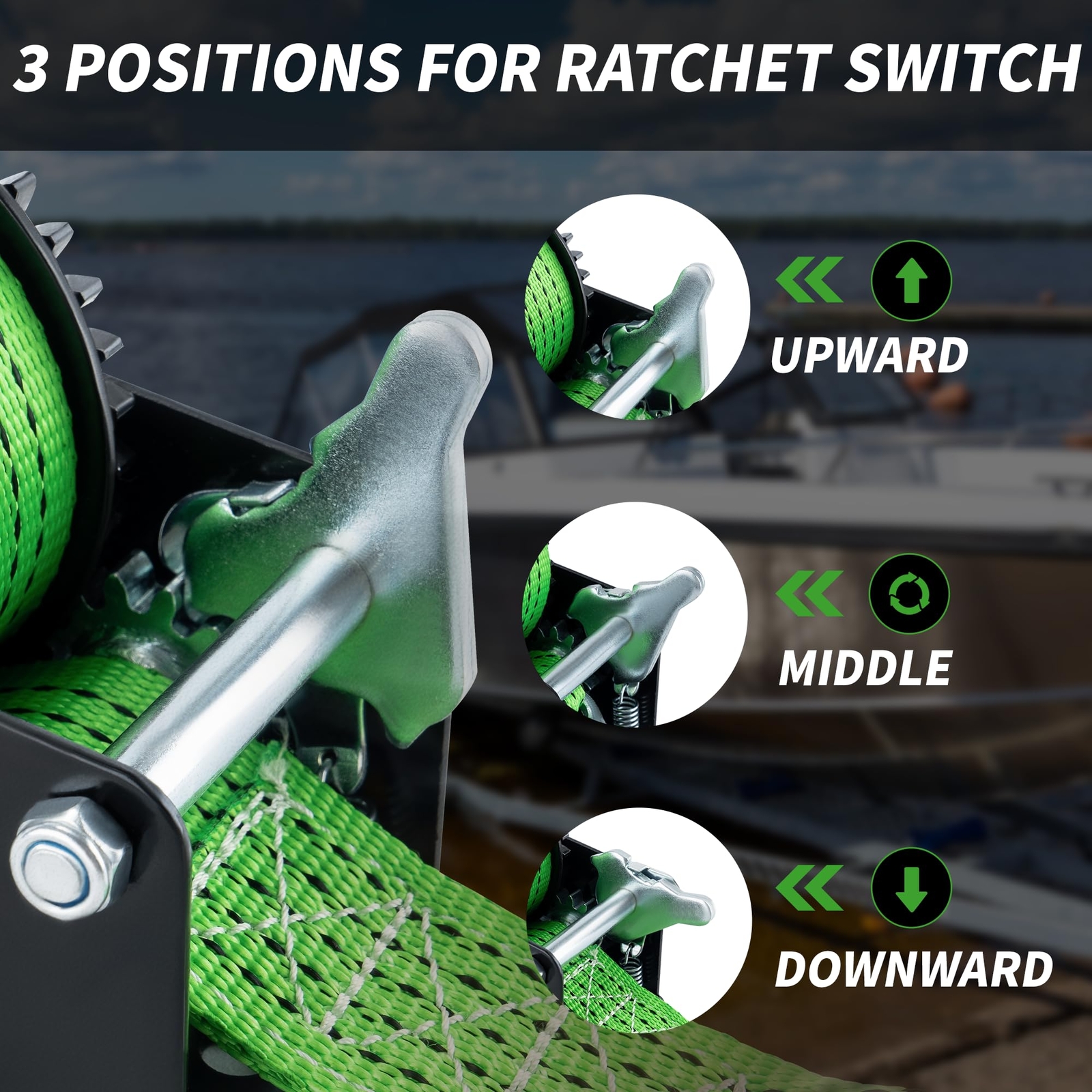 AC-DK 600lb Heavy Duty Boat Trailer Winch with 19FT Strap for Boat Truck Trailer