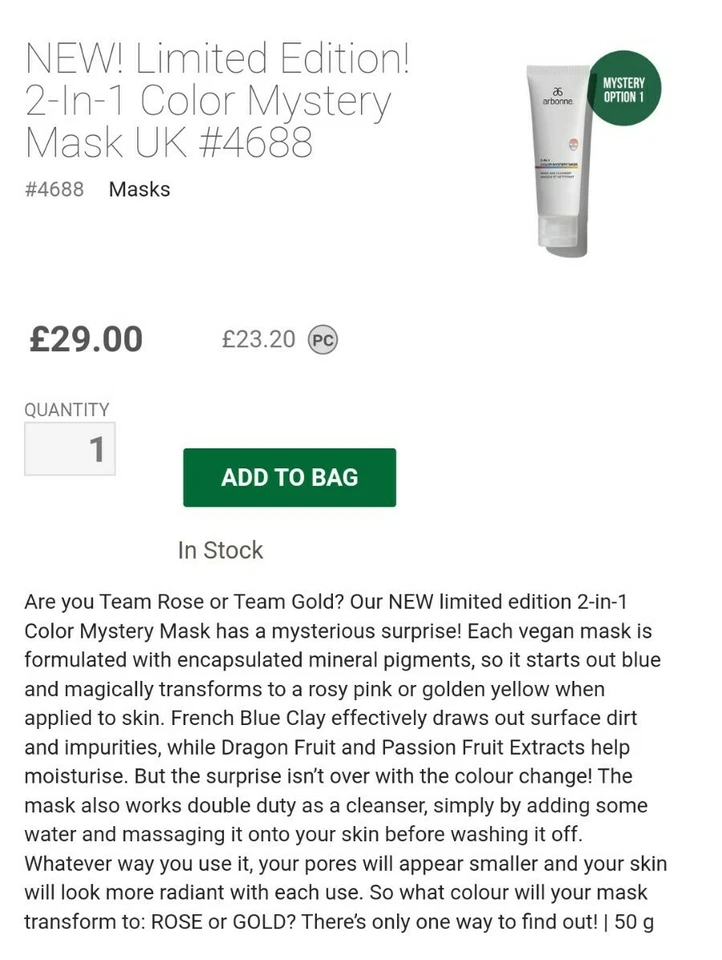 NEW Arbonne Color Mystery Mask Option 1 rrp £29 - Image 2 of 3