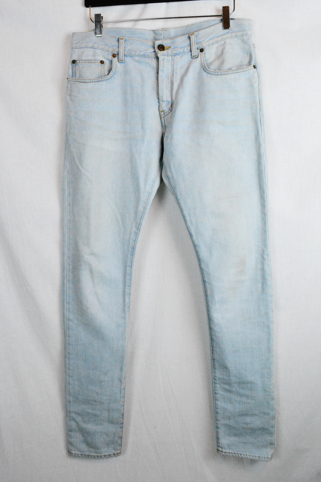 Pantaloni jeans SAINT LAURENT PARIS lavati slim skinny blu chiaro denim 32 33 34