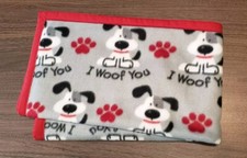 NEW Handcrafted Dog Theme 30x36in Gray Baby/Toddler/Puppy Blanket Red Trim- Gift