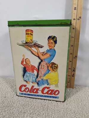 COLA CAO CHOCOLATE Drink Spain SEMOLA LITHOGRAPH Vtg ADVERTISING METAL CANISTER