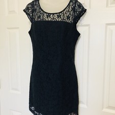 Hollister Dress Size 7 Dark Blue Lace Overlay 30" waist $59 Cocktail 100% Cotton