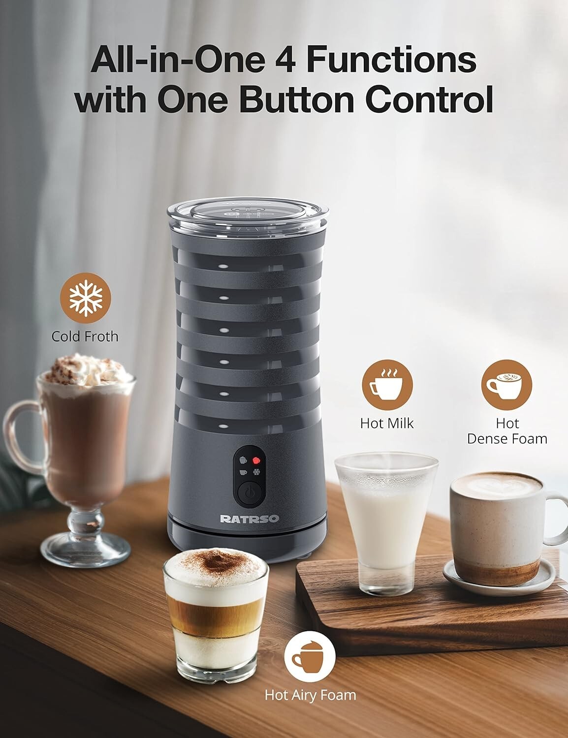 Milk Frother, Electric Milk Steamer Soft Foam Maker with Two Whisks for Frothing-image