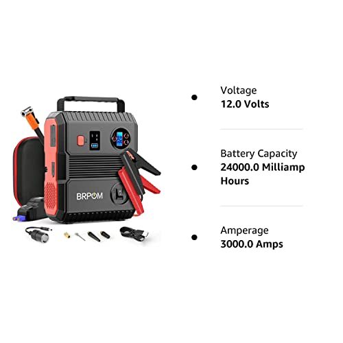 BRPOM Car Jump Starter with Air Compressor 150PSI 4000A Peak 24000mah Up to A...